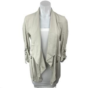 Zara Off White Long Open Front Drapey Waterfall Light Trench Coat Jacket Size XS